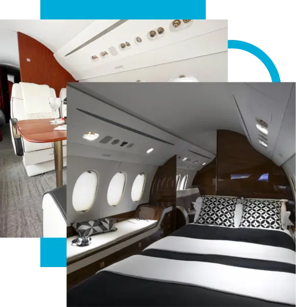 composite image of falcon 7x bed and cabin