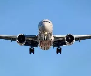 front of Boeing 777 flying